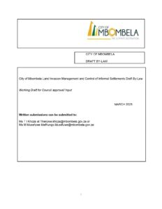 background image of a document related to land invasion and informal settlement by-laws in Mbombela
